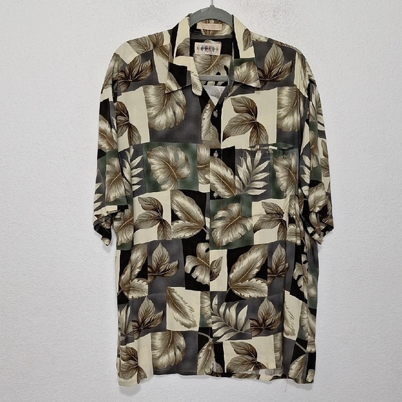 Campia Moda Men's Leaf Print Short Sleeve Hawaiian Button Down Shirt Size L - Picture 2 of 10